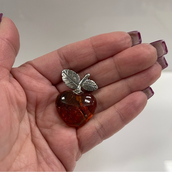 Vintage | Sterling Silver &  Real Amber Brooch Pin - Picture 4 of 5